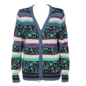 MARC JACOBS Heaven Loopy Logo Metallic Faux Fur Cardigan Sweater Womens sz L 764